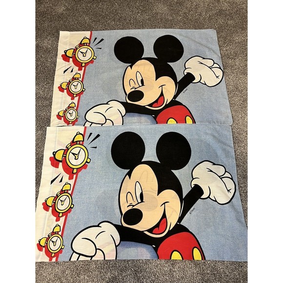 Vintage Disney Mickey Mouse Rise And Shine Standard Cotton Pillow Cases 2 - Picture 6 of 9